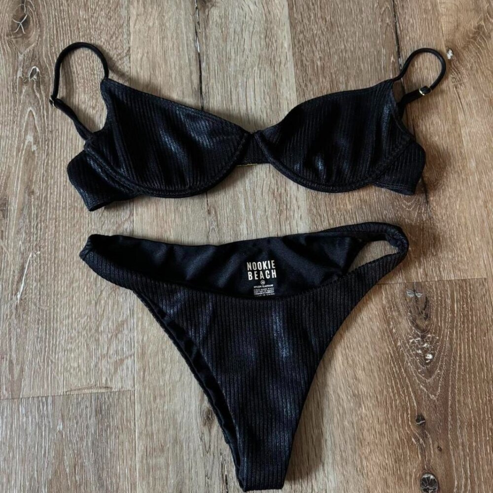 Nookie Beach Black Bikini Set Top Size L Bottom Size XS
